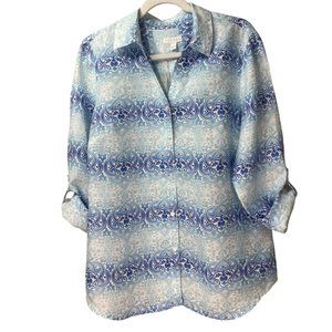 CHARTER CLUB 100% Linen Classic Button Front Printed Shirt L